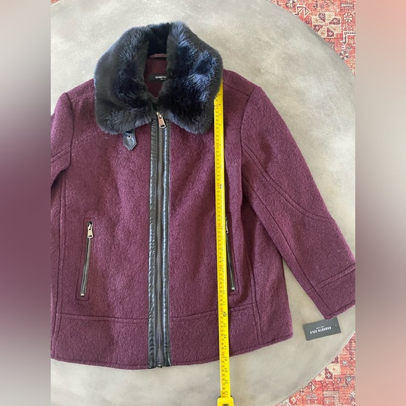 NWT Kenneth Cole wool faux fur collar burgundy women’s coat size large. - Picture 10 of 16